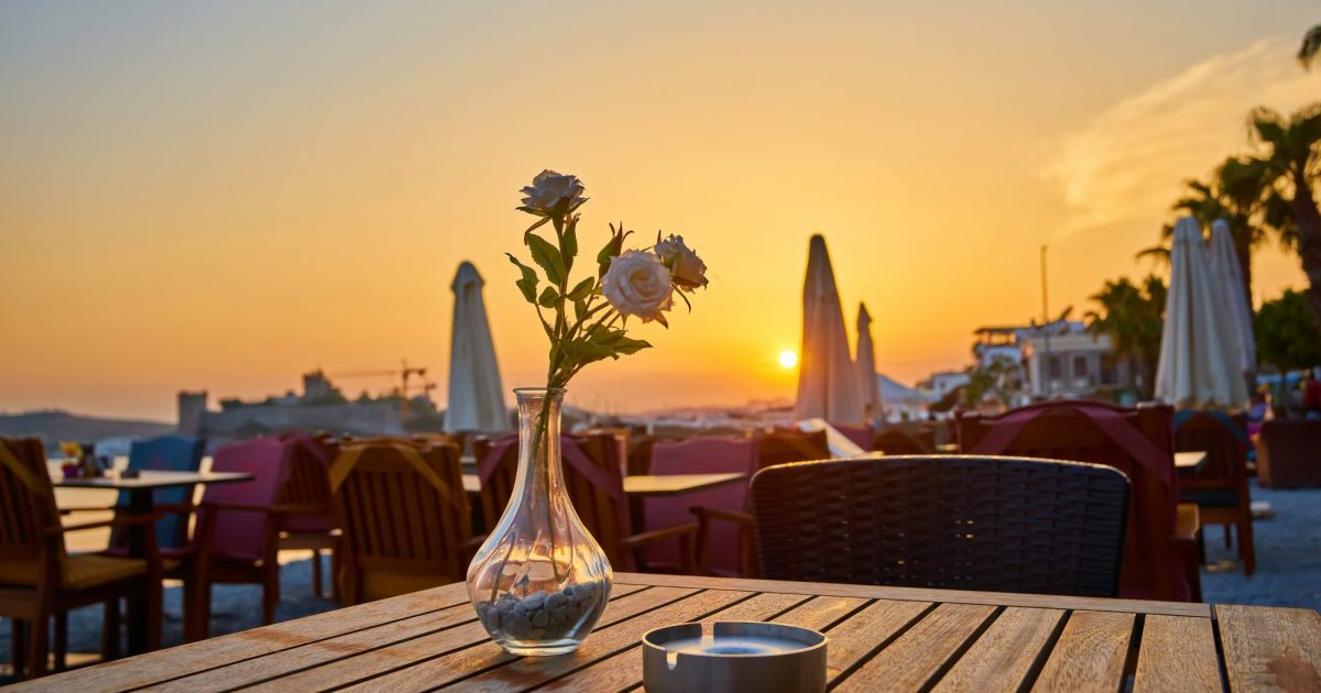 beach restaurant in the evening, Bodrum, Turkey